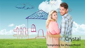  Presentation with smiling kids at summer camp - Audience pleasing slide set consisting of attractive couple turning and smiling backdrop and a yellow colored foreground