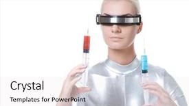  Presentation with vials science syringe vaccination - Cool new presentation theme with attractive cyber woman with different backdrop and a white colored foreground