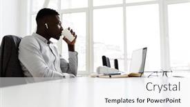  Presentation with chat - Audience pleasing PPT theme consisting of attractive-dark-skinned-businessman-wearing backdrop and a white colored foreground