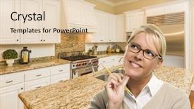  Presentation with custom - Presentation theme consisting of attractive daydreaming woman with pencil background and a lemonade colored foreground