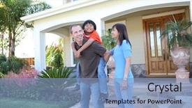  Presentation with diverse family - Slide deck with attractive diverse family outside their background and a light blue colored foreground