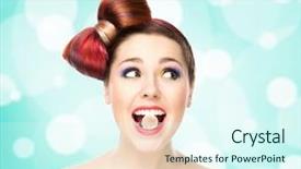  Presentation with colored - Presentation theme enhanced with attractive-excited-girl-with-colored background and a cool aqua colored foreground