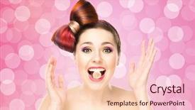  Presentation with colored - Amazing PPT theme having attractive-excited-girl-with-colored backdrop and a lemonade colored foreground