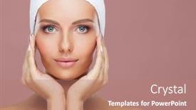  Presentation with skin care organic cosmetics - Beautiful presentation theme featuring attractive-face-of-beautiful-girl backdrop and a coral colored foreground