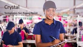  Presentation with quality controle - Colorful PPT theme enhanced with attractive factory quality controller holding backdrop and a light gray colored foreground