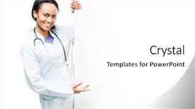  Presentation with airport boarding board - PPT theme featuring attractive female doctor with board background and a  colored foreground