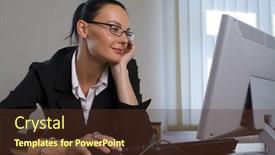  Presentation with executive - Presentation theme with attractive-female-executive-happily-working background and a tawny brown colored foreground