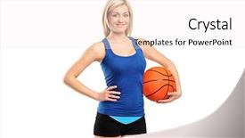  Presentation with basketball female - Presentation having attractive female holding a basketball background and a white colored foreground