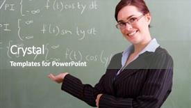  Presentation with math teacher - Colorful presentation theme enhanced with attractive female math teacher standing in front of blackboard backdrop and a gray colored foreground