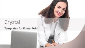  Presentation with pharmacist - Slide set with attractive female pharmacist at workplace on white background background and a white colored foreground