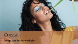  Presentation with chewing gum - Presentation design consisting of attractive-funny-happy-young-woman background and a coral colored foreground