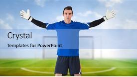  Presentation with soccer formation - Colorful presentation enhanced with 3d man target - digital composite of soccer goalkeeper backdrop and a light blue colored foreground