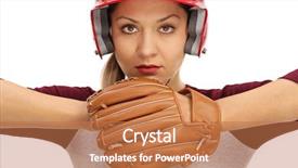  Presentation with baseball player - Audience pleasing theme consisting of female baseball player ready backdrop and a coral colored foreground