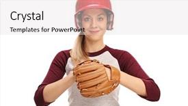  Presentation with baseball player - Amazing PPT theme having female baseball player backdrop and a light gray colored foreground