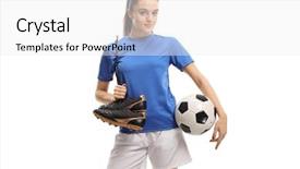  Presentation with female soccer - PPT theme enhanced with gear single - female soccer player holding background and a white colored foreground