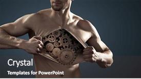  Presentation with chest - Amazing presentation design having bodybuilding heart - muscular man pulling his chest backdrop and a tawny brown colored foreground