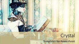  Presentation with steampunk - Colorful PPT layouts enhanced with portrait of a beautiful steampunk backdrop and a blonde colored foreground