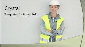  Presentation with worker safety - Beautiful slide set featuring female construction worker in safety backdrop and a light gray colored foreground