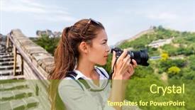  Presentation with lover - PPT theme with young asian woman photographer taking background and a tawny brown colored foreground