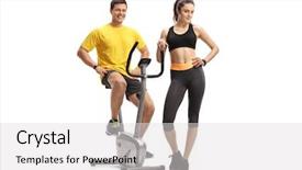  Presentation with exercise bike - Audience pleasing PPT theme consisting of young man on an exercise bike with a young woman isolated on white background backdrop and a light gray colored foreground