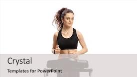  Presentation with running treadmill - Colorful PPT theme enhanced with runner stamina - young woman running backdrop and a light gray colored foreground