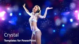  Presentation with disco - Slide set enhanced with attractive girl in headphones having fun at disco party background and a navy blue colored foreground