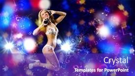  Presentation with disco - Audience pleasing presentation design consisting of attractive girl in headphones having fun at disco party backdrop and a royal blue colored foreground