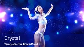  Presentation with disco - Beautiful PPT theme featuring attractive girl in headphones having fun at disco party backdrop and a navy blue colored foreground