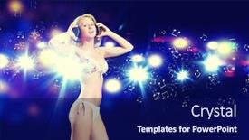  Presentation with disco - Cool new slide deck with attractive girl in headphones having fun at disco party backdrop and a navy blue colored foreground