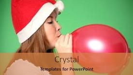  Presentation with balloon - Presentation featuring attractive-girl-inflating-red-vivid background and a gold colored foreground