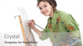  Presentation with oil - Presentation theme featuring attractive-girl-painting-with-oil background and a light gray colored foreground