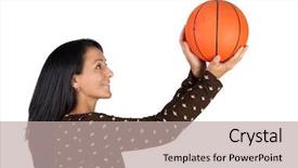  Presentation with shooting - Beautiful theme featuring attractive girl shooting basketball isolated backdrop and a  colored foreground