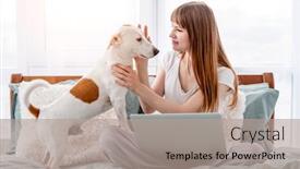  Presentation with remote work - PPT theme consisting of attractive-girl-sitting background and a coral colored foreground