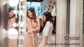  Presentation with close up of young girls - Cool new theme with attractive girls in the dressing backdrop and a coral colored foreground