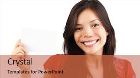  Presentation with blank - PPT layouts with attractive greeting cards - beautiful eurasian woman holding background and a red colored foreground
