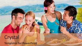  Presentation with lunch - Cool new presentation theme with attractive group eating lunch outside backdrop and a  colored foreground