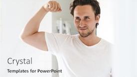  Presentation with flexing - Amazing slide set having attractive-happy-confident-young-man backdrop and a sky blue colored foreground