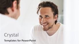  Presentation with confident - Presentation design consisting of attractive-happy-confident-young-man background and a white colored foreground