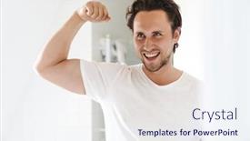  Presentation with flexing - Colorful presentation design enhanced with attractive-happy-confident-young-man backdrop and a sky blue colored foreground