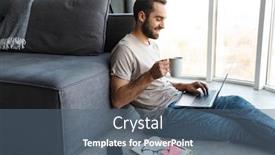  Presentation with computer room - PPT theme having attractive-happy-smart-young-man background and a ocean colored foreground