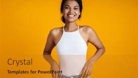  Presentation with clothing - Theme having attractive-happy-young-african-woman background and a gold colored foreground