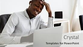  Presentation with chat - Amazing PPT theme having attractive-happy-young-dark-skinned backdrop and a light gray colored foreground