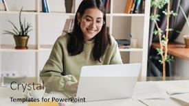  Presentation with college - Amazing PPT theme having attractive-happy-young-girl-student backdrop and a mint green colored foreground