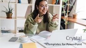  Presentation with chat - Colorful PPT layouts enhanced with attractive-happy-young-girl-student backdrop and a sky blue colored foreground