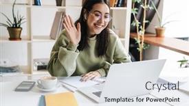  Presentation with student - Slides having attractive-happy-young-girl-student background and a sky blue colored foreground