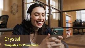  Presentation with wireless - Beautiful PPT theme featuring attractive-happy-young-woman-sitting backdrop and a tawny brown colored foreground