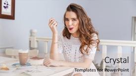  Presentation with of happy birthday candles - Slides featuring attractive happy young woman sitting background and a lemonade colored foreground