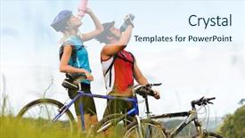  Presentation with water sports - Audience pleasing PPT theme consisting of attractive healthy couple drink backdrop and a sky blue colored foreground