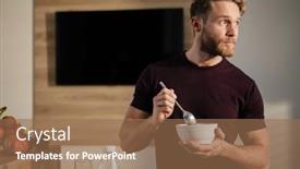  Presentation with healthy breakfast - Colorful presentation enhanced with attractive-healthy-young-man-having backdrop and a coral colored foreground