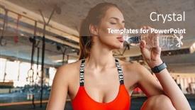  Presentation with drinking water - Theme enhanced with attractive-healthy-young-sportswoman-drinking background and a violet colored foreground